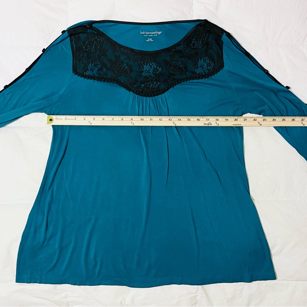 Soft Surroundings Teal Blouse with Black Yoke - Picture 10 of 13